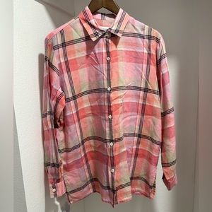 Liz Claiborne Pink Plaid Button down Plaid Blouse. EUC. Size Medium